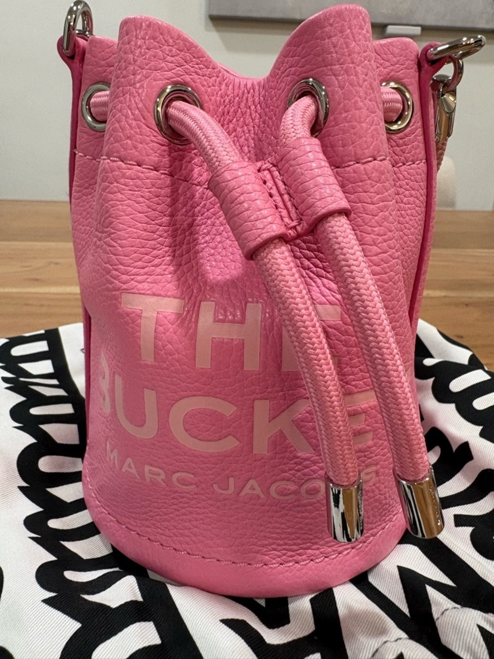 Marc Jacobs Pink Leather Mini Bucket Bag with Drawstring